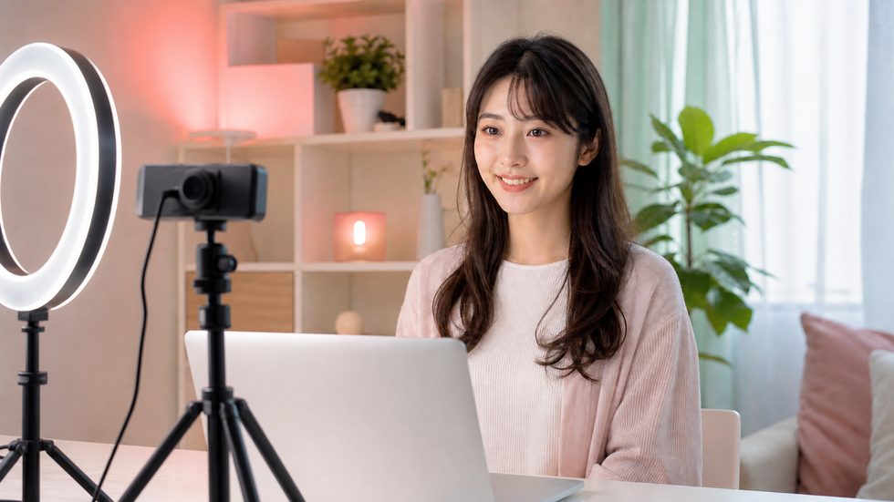 在宅チャットレディの配信環境セットアップ(リングライト・ウェブカメラ・ノートPC一式)