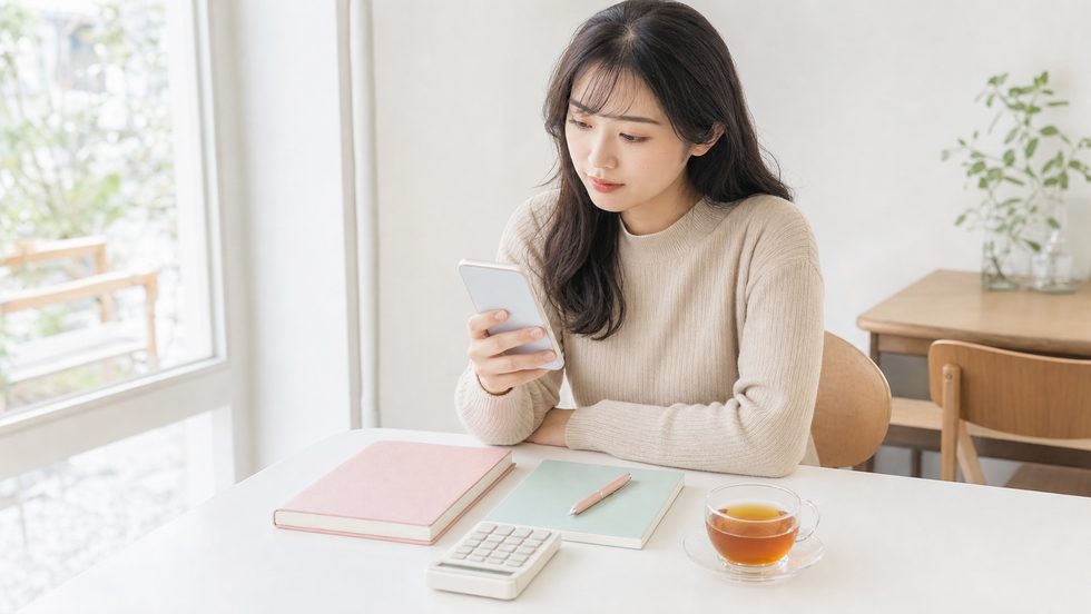 チャットレディを始めるか検討中の女性がスマートフォンで情報収集しているイメージ