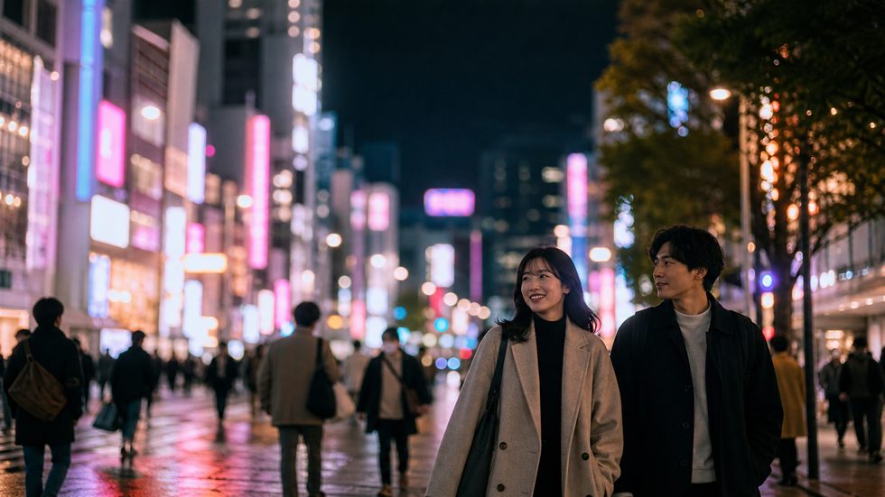 深夜でも人通りのある梅田の夜の通り