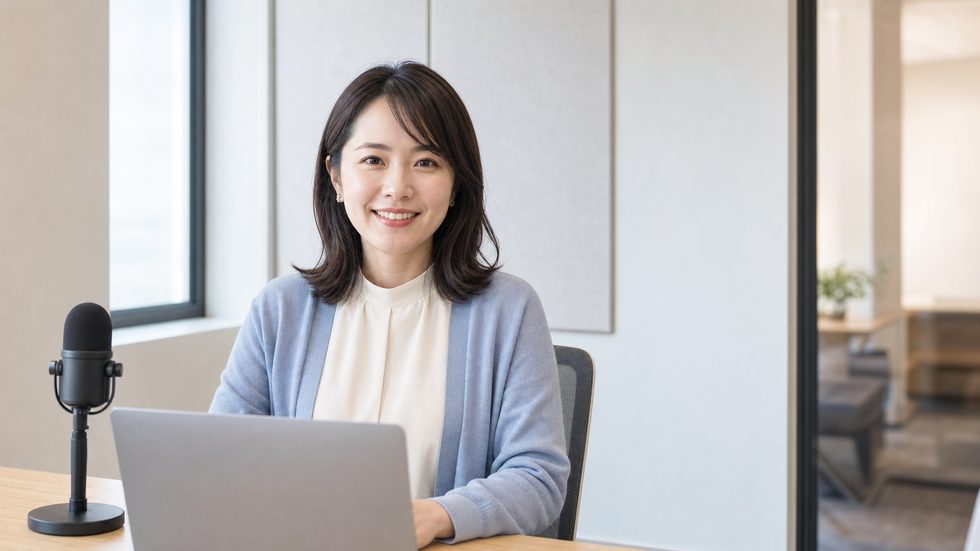 30代女性がチャットルームで配信している様子（大阪・梅田の事務所）