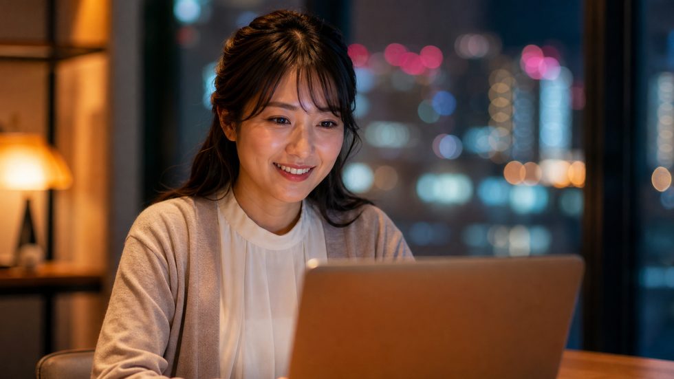 30代チャットレディが落ち着いた雰囲気で会話している様子