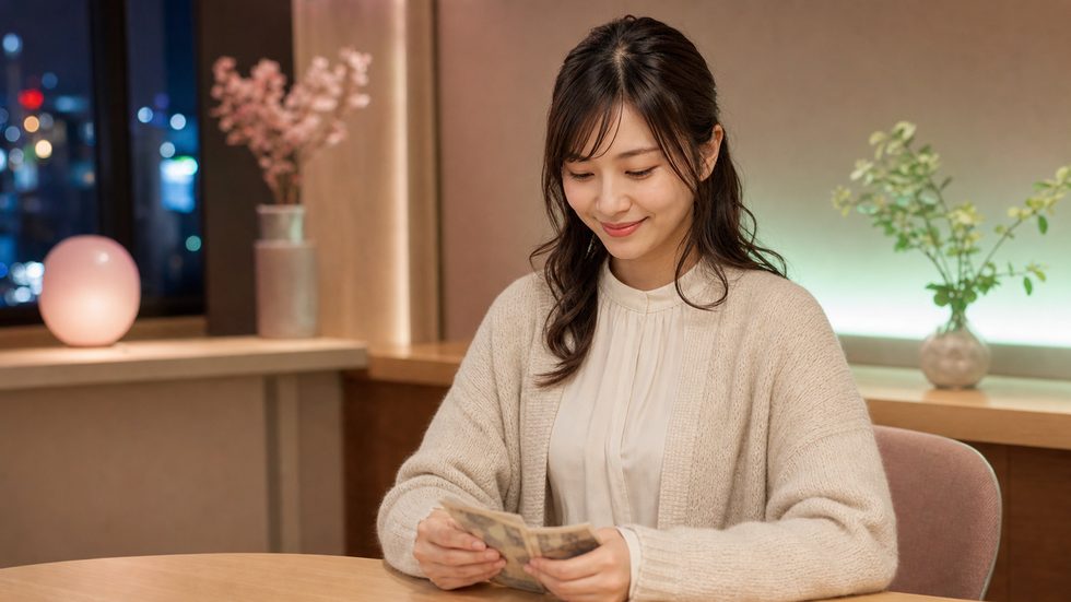 日払いで現金を受け取るイメージ（チャットレディの報酬）