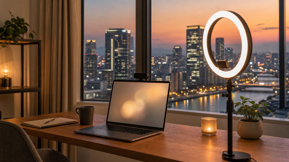 チャットレディ稼働日の個室でのリングライトとPCの配信セットアップ