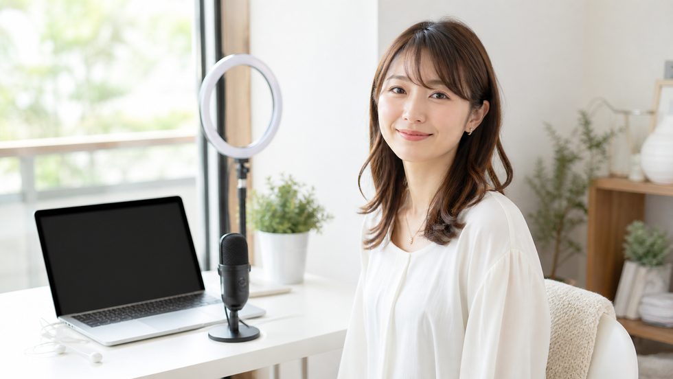 在宅チャットレディの配信環境セットアップ（ノートPC・リングライト・イヤホン・マイク）