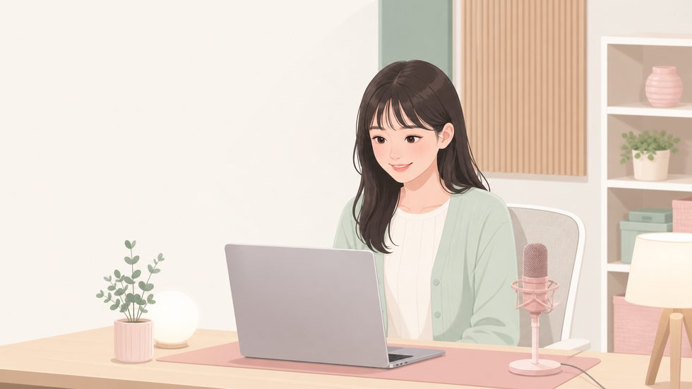 チャットレディが個室でチャット稼働に集中している様子(待機時間の活用をイメージした場面)