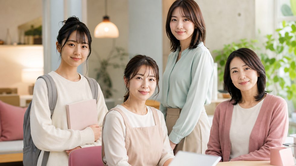 チャットレディとして働く様々な年代の女性のイメージ(学生・主婦・OL・30〜40代)