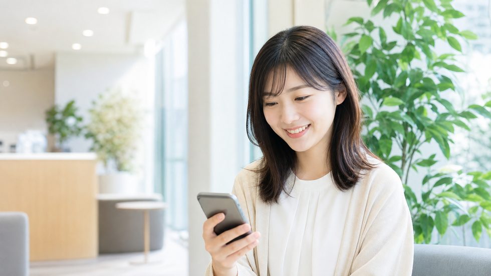 チャットレディ事務所の公式LINEに気軽に相談を入れているイメージ(24時間受付・大阪梅田)