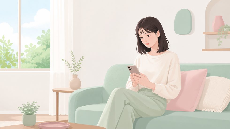 彼氏バレを心配してスマホを見つめる女性のイメージ