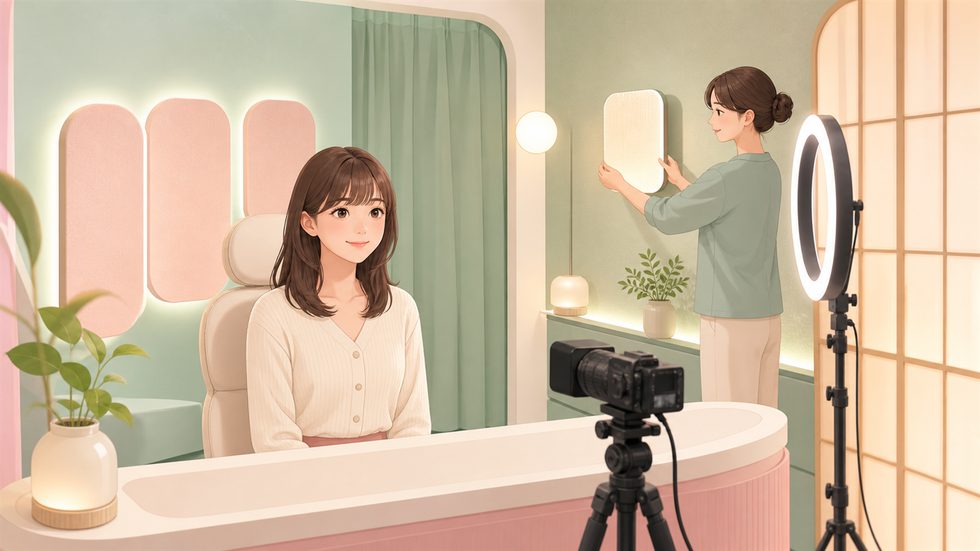 チャットレディのパーティー配信に対応した個室スタジオの照明とカメラ設定の様子