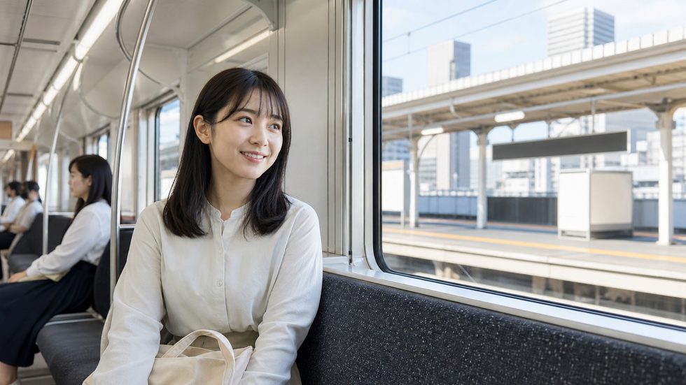 JR大阪環状線の車内風景（東大阪・門真エリアから梅田へ向かう沿線ルートのイメージ）