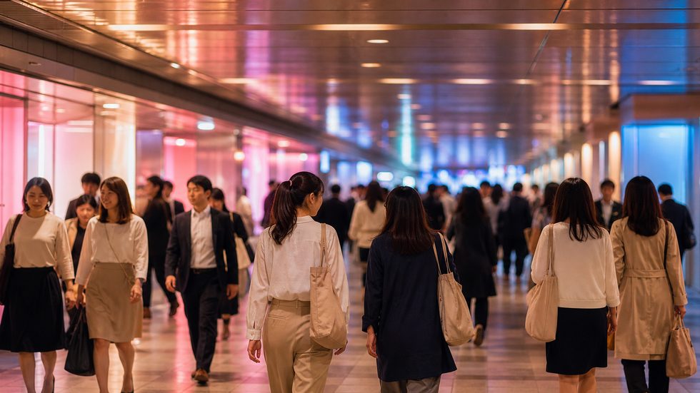 難波駅の地下通路の夕方の風景（南大阪からのチャットレディ通勤ルートイメージ）