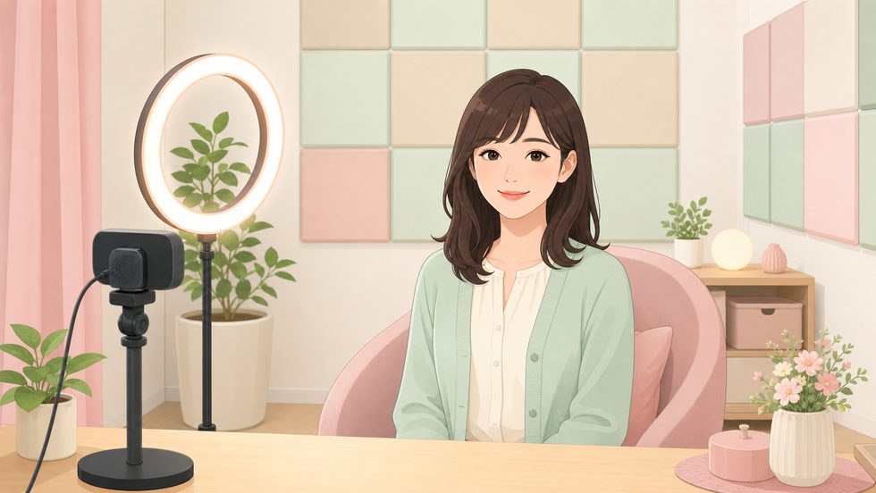 チャットレディの完全防音個室の内装（梅田事務所のウェブカメラと照明設備の設置例）