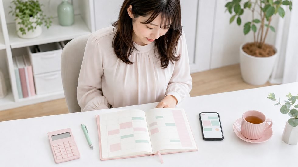 チャットレディがログインスケジュールを管理する手帳とスマートフォン