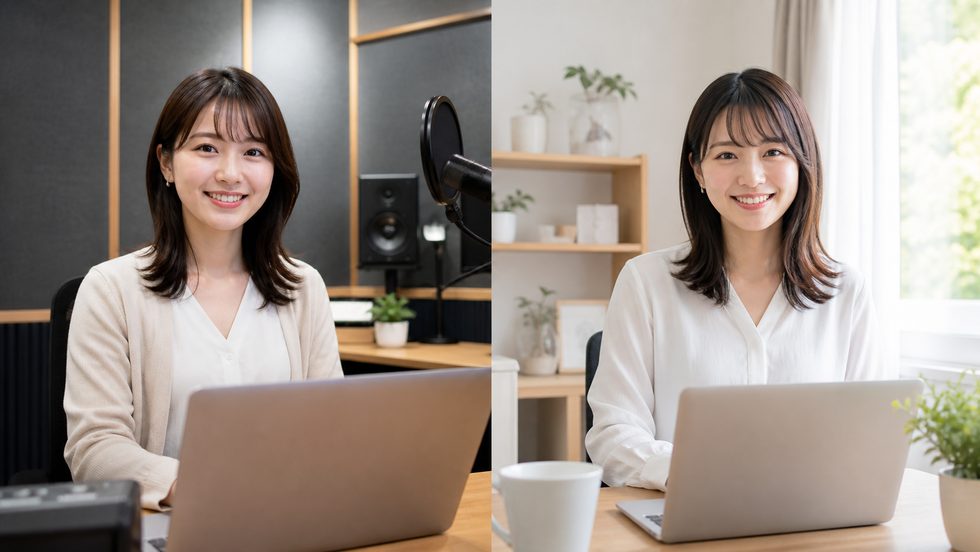 チャットレディ事務所の個室(左・防音・設備完備)と在宅の自室(右)の環境比較