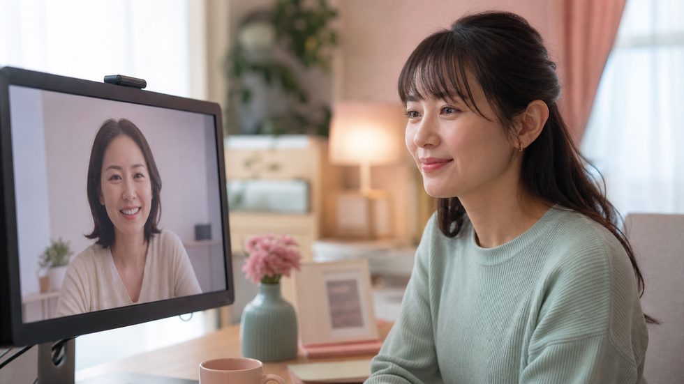 チャット画面でのやり取り(モニター越しの安全な距離)