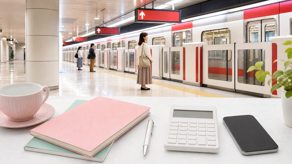 天王寺駅の御堂筋線ホームと梅田方面への案内板（乗り換えなし約15分でミント大阪へ）