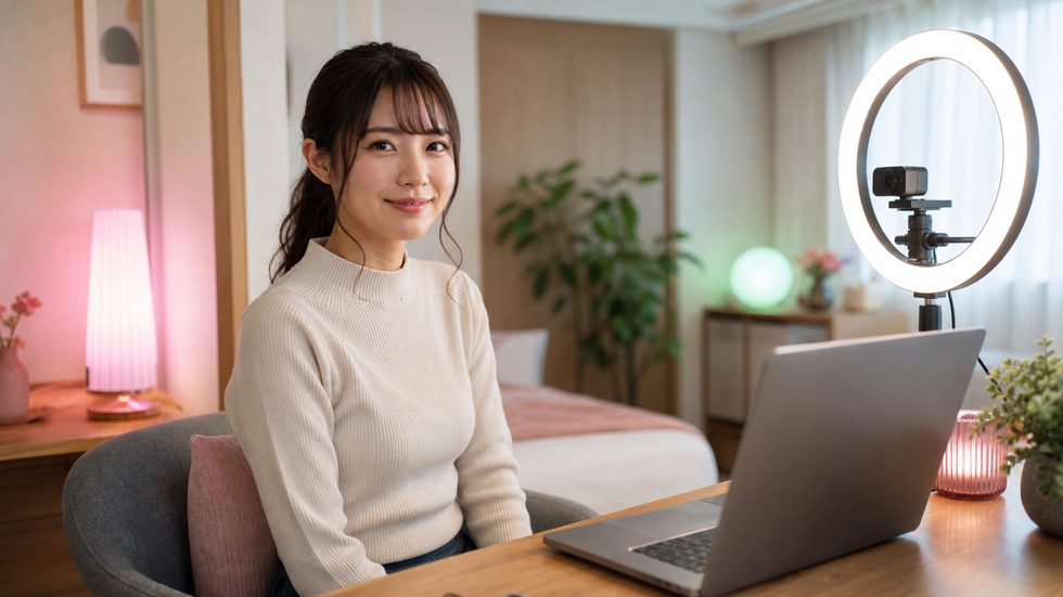 在宅チャットレディの自宅配信環境セットアップ(リングライト・ウェブカメラ・パソコン)