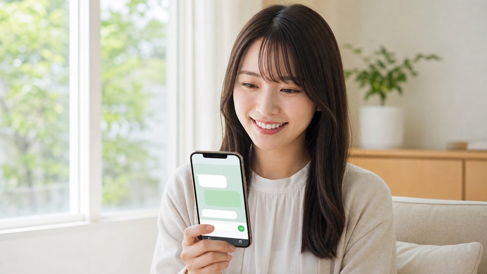 スマートフォンのLINEでチャットレディ事務所に問い合わせするイメージ(24時間受付)