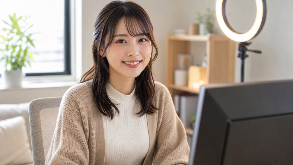 チャットレディが個室でリングライトを使って稼働している様子