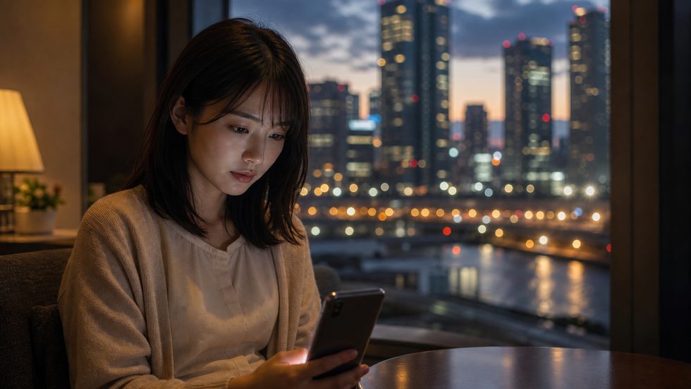 スマホ稼働時の身バレ・プライバシーリスクを意識する女性のイメージ
