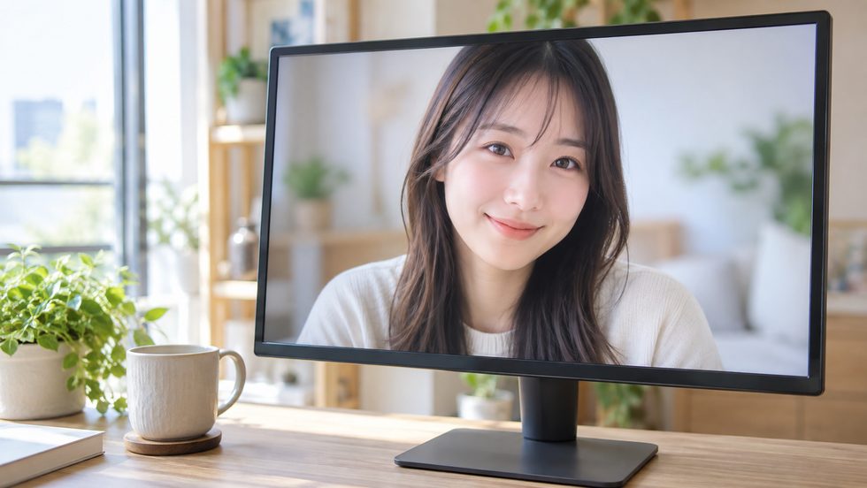 加工カメラで美肌フィルターをかけた映像(モニター画面)
