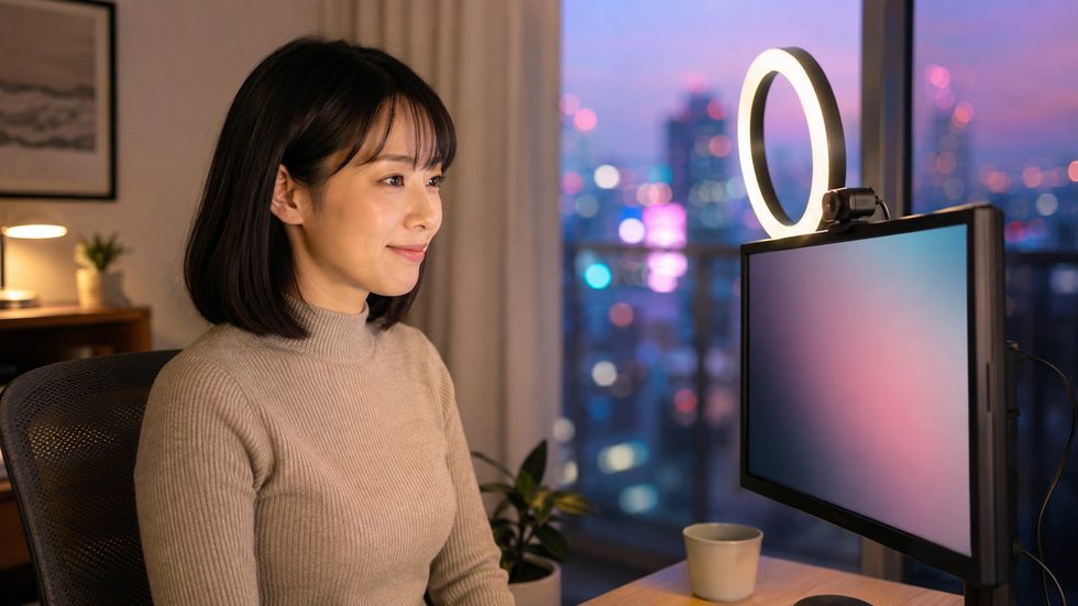 在宅チャットレディの配信環境セットアップ（デスクトップPC・ウェブカメラ・照明）