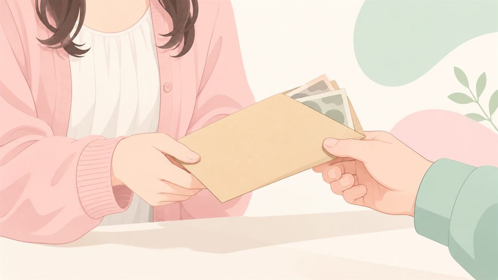 日払いで現金を受け取るイメージ(封筒と札束)