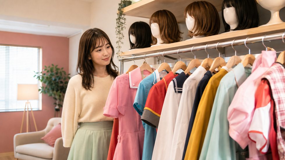 チャットレディ事務所の衣装・ウィッグの無料レンタル棚