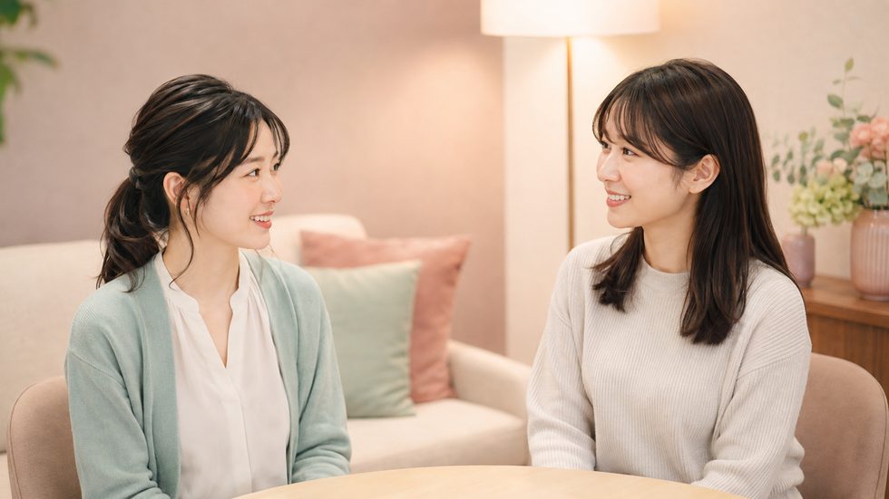 チャットレディ事務所のスタッフが相談に乗っている様子