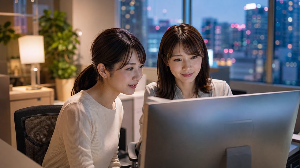 女性スタッフがマンツーマンで指導する研修風景（チャットレディ初日サポート）