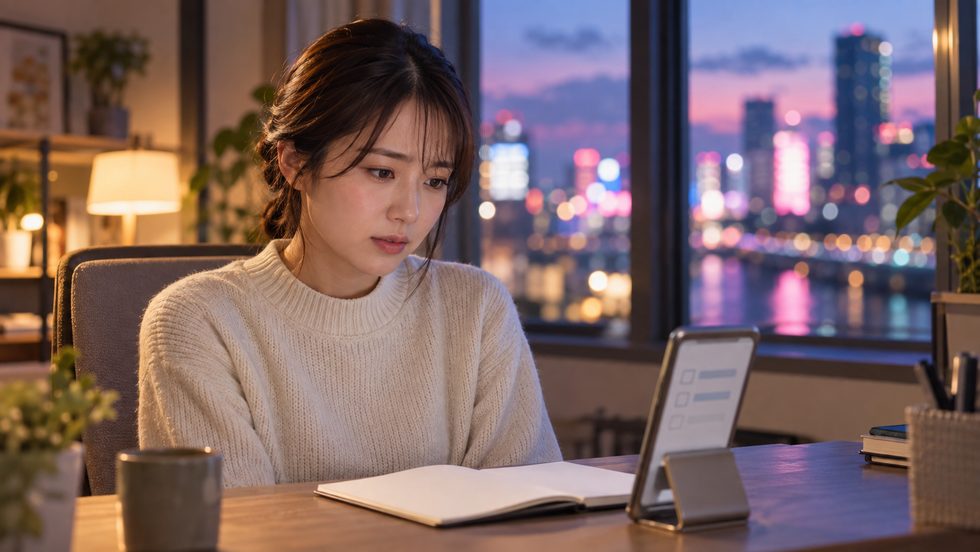 チャットレディ求人の詐欺サインをチェックする女性