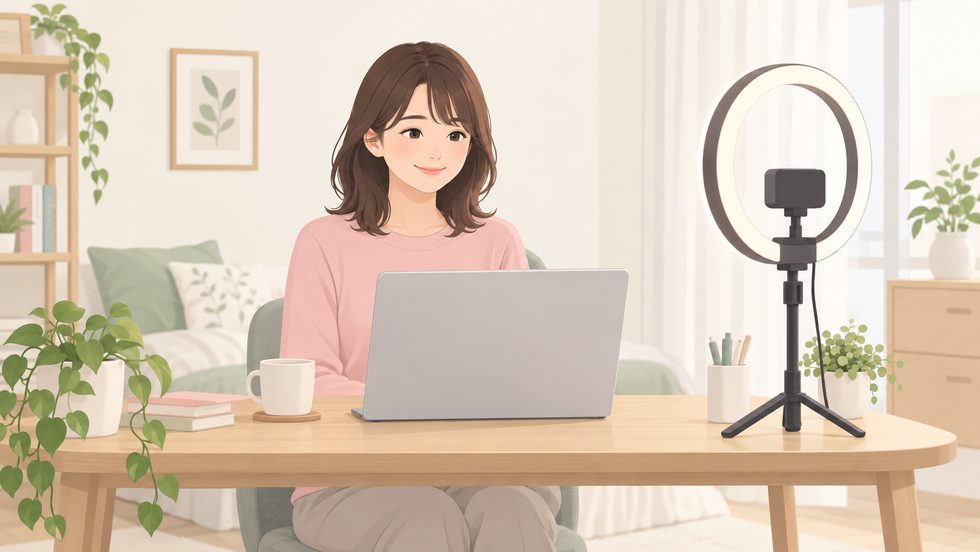 在宅チャットレディの配信環境(デスク・照明・背景セット)