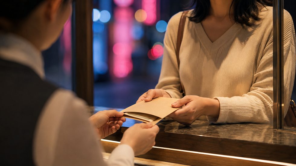 チャットレディの日払い報酬を受け取る様子