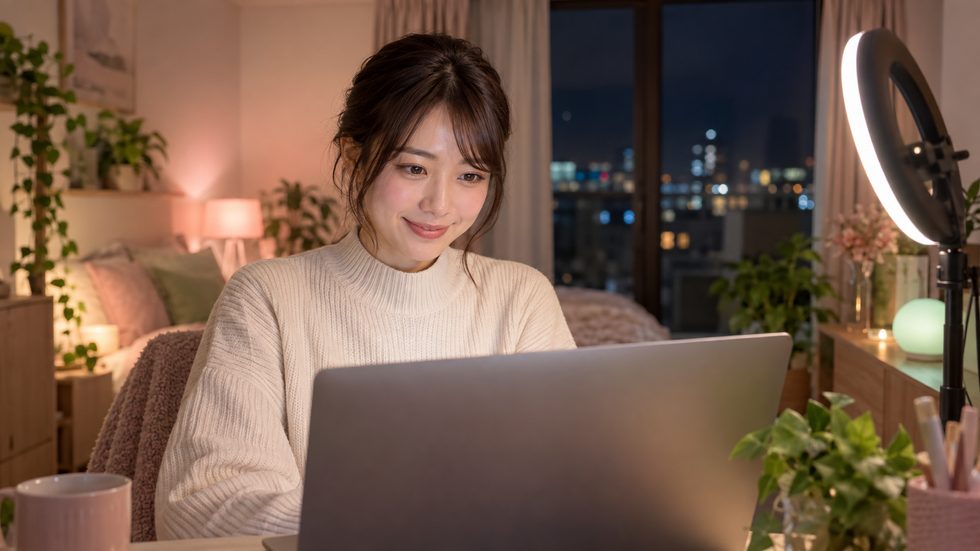 在宅チャットレディの配信環境セットアップ（自宅での作業風景）