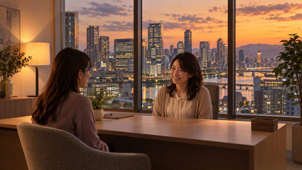 スタッフが相談に乗っている様子（個別相談デスク）