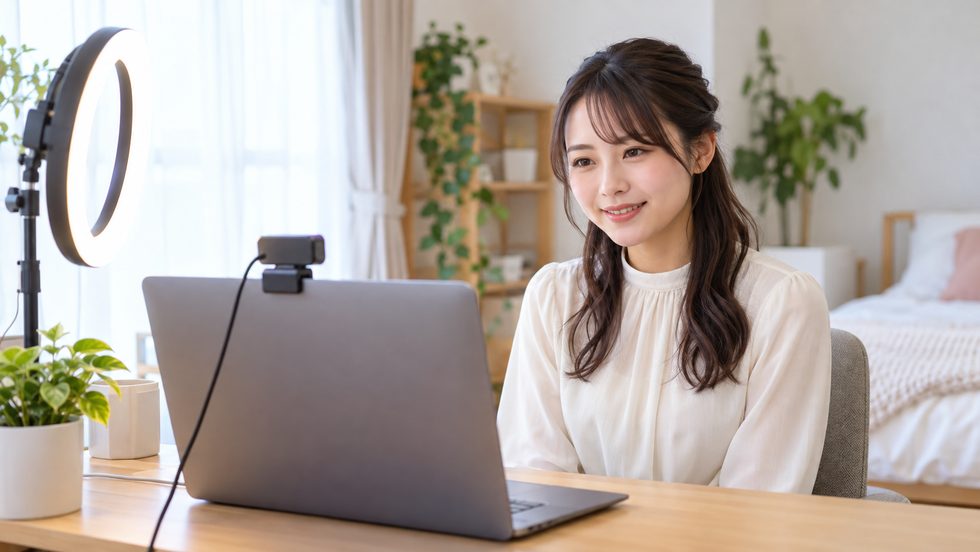 在宅チャットレディの配信環境セットアップ(リングライトとパソコン)