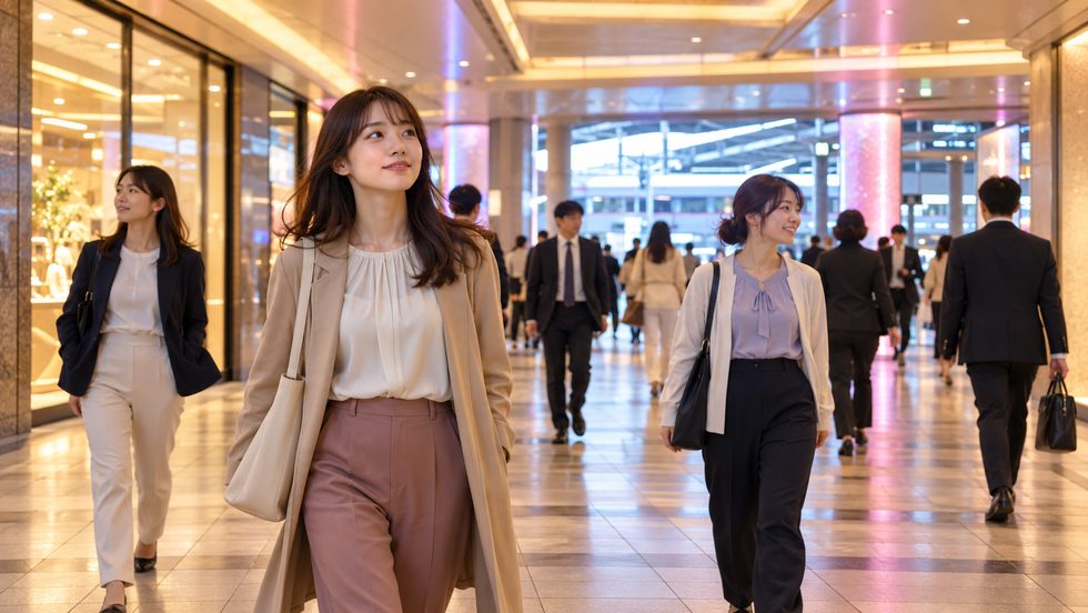 梅田駅の地下街を歩く昼間の通勤風景(大阪)