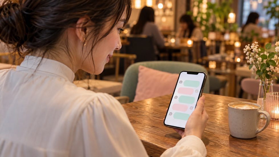 仕事帰りにスマホで公式LINEから相談するイメージ