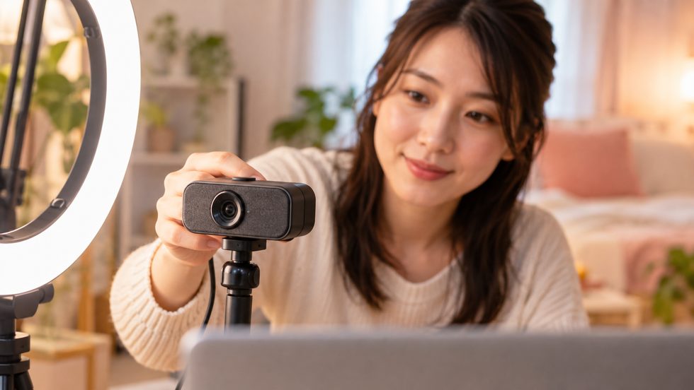 配信用のカメラとリングライトの手元（加工カメラの設定イメージ）