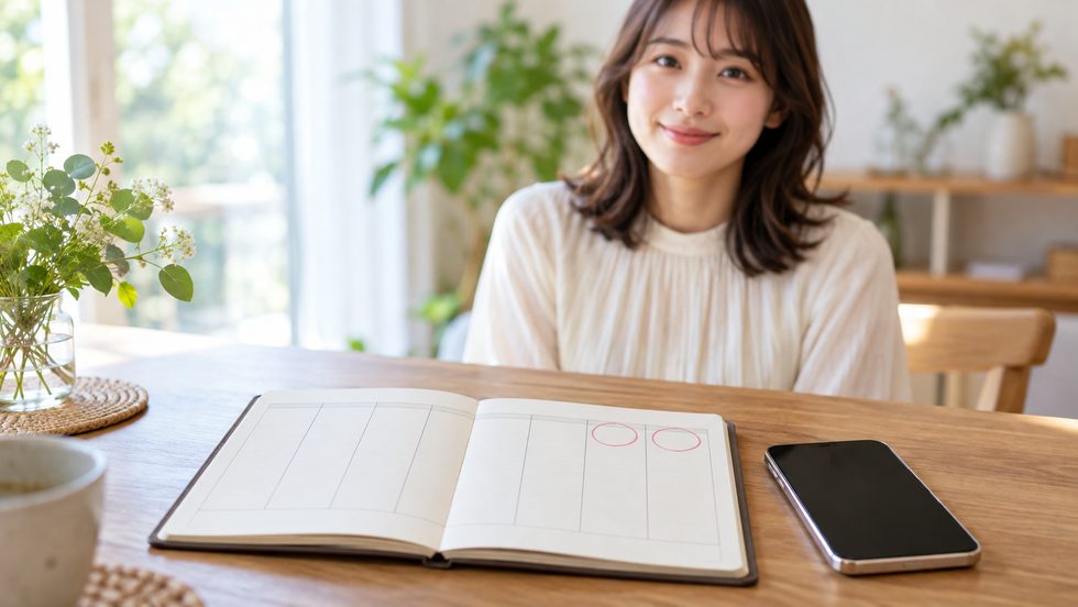 土日だけ働くスケジュールを書き込んだ手帳とスマホのイメージ