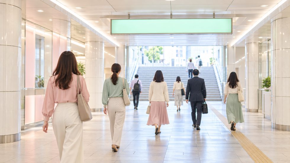 梅田駅の地下街を歩く通勤風景（大阪・梅田）