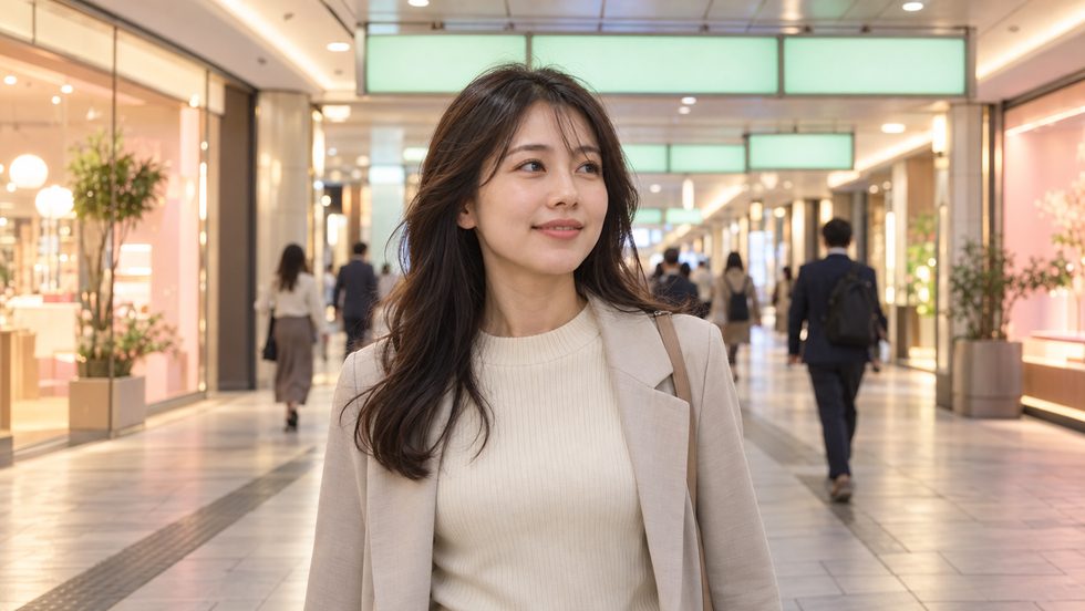 梅田の地下街と泉の広場付近の通路（出口の案内表示がある通勤ルート）