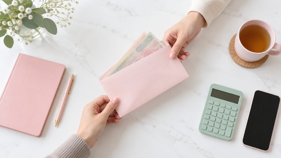 日払いで現金を受け取るイメージ（封筒に入った報酬を受け取る手元）