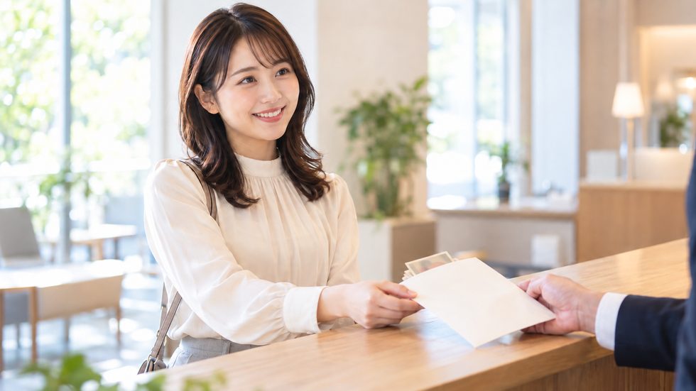 日払いで現金を受け取るイメージ(封筒に入った1万円札)