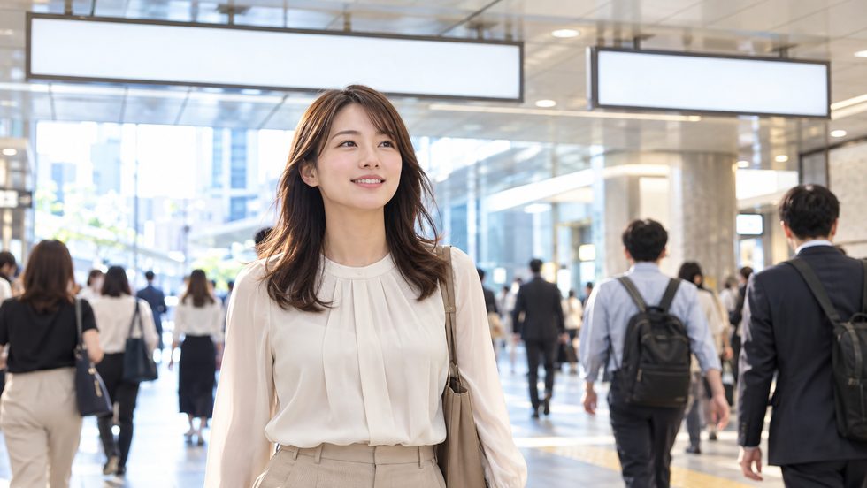 梅田駅の地下街を歩く通勤風景(出口の案内表示がある大阪・梅田の地下通路)