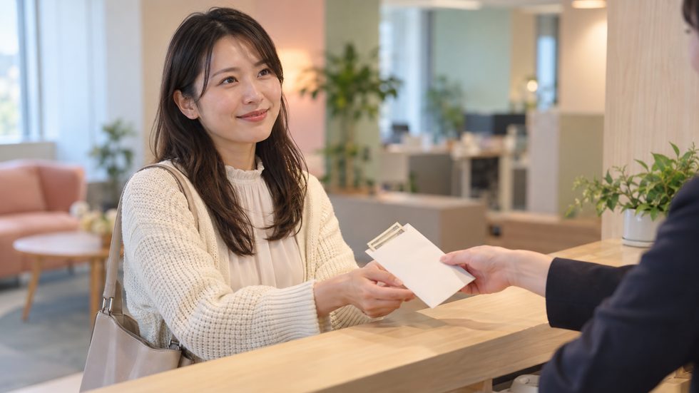 日払いで現金を受け取るイメージ（封筒に入った報酬と手元）