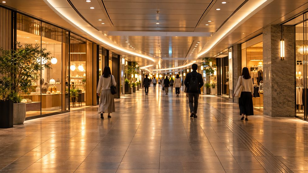 梅田の地下街を歩く通勤風景(雨に濡れずに事務所へ向かえる)